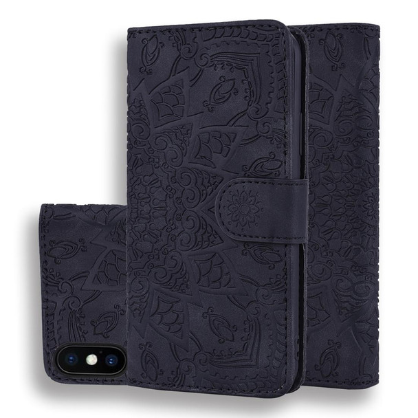 Calf Pattern Double Folding Design Embossed Leatherette Case with Wallet & Holder & Card Slots for iPhone XS / X(Black)