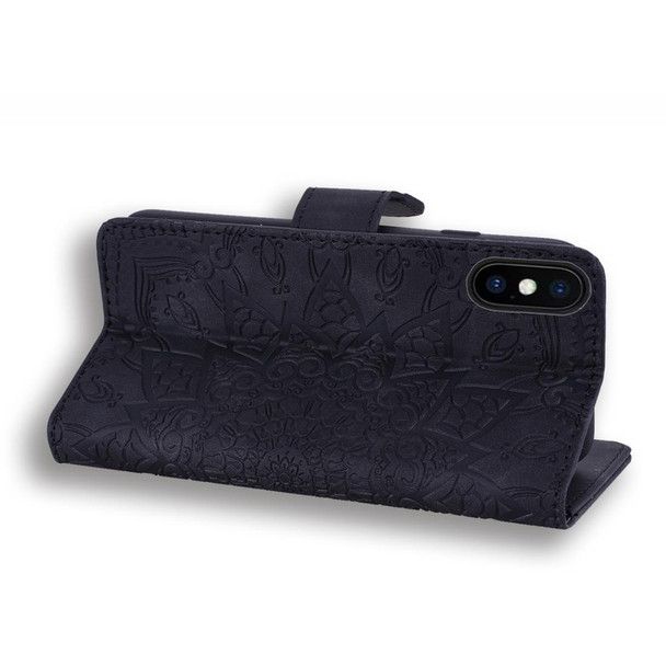 Calf Pattern Double Folding Design Embossed Leatherette Case with Wallet & Holder & Card Slots for iPhone XS / X(Black)