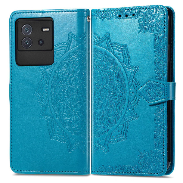 For vivo iQOO Neo 6 Mandala Flower Embossed Leatherette Phone Case(Blue)