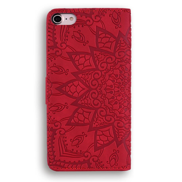 Calf Pattern Double Folding Design Embossed Leatherette Case with Wallet & Holder & Card Slots - iPhone SE 2020 & 8 & 7(Red)