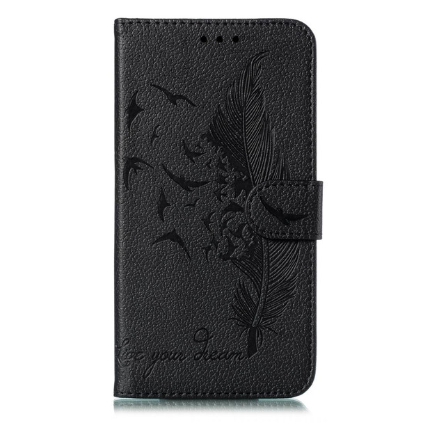 Feather Pattern Litchi Texture Horizontal Flip Leatherette Case with Wallet & Holder & Card Slots - iPhone XR(Black)