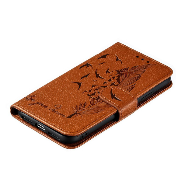 Feather Pattern Litchi Texture Horizontal Flip Leatherette Case with Wallet & Holder & Card Slots - iPhone XS /X(Brown)