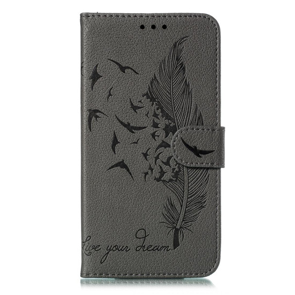 Feather Pattern Litchi Texture Horizontal Flip Leatherette Case with Wallet & Holder & Card Slots - iPhone XS /X(Gray)