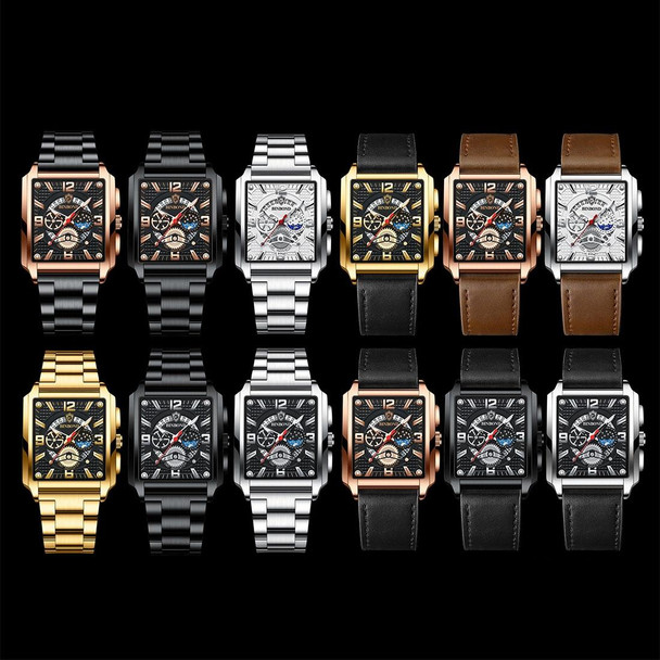 BINBOND B6575 Men Vintage Square Multifunctional Luminous Quartz Watch, Color: Full Gold-Black