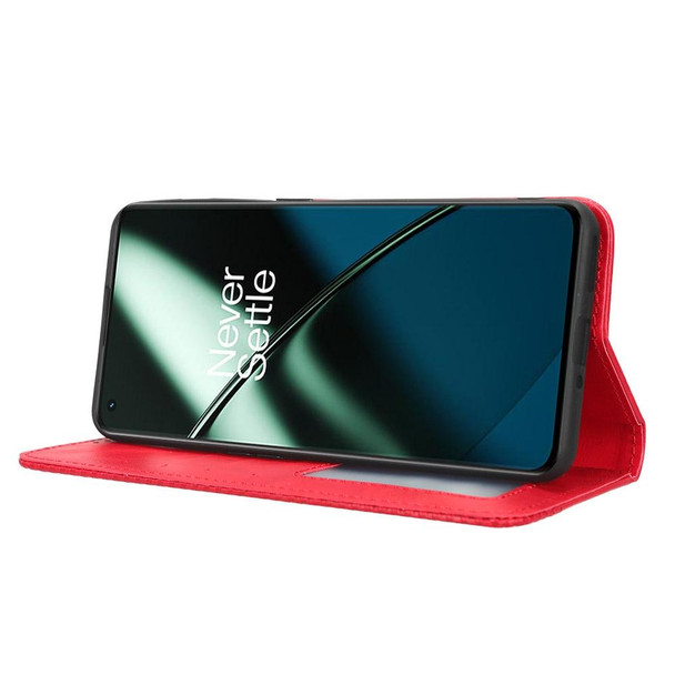 For OnePlus 11 5G Magnetic Buckle Retro Texture Leatherette Phone Case(Red)