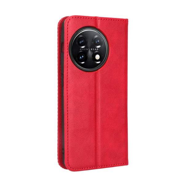 For OnePlus 11 5G Magnetic Buckle Retro Texture Leatherette Phone Case(Red)