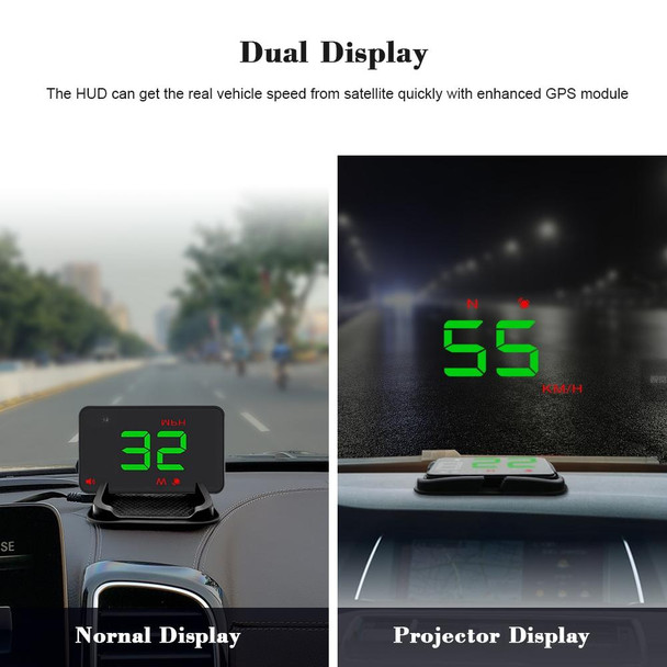 Geyiren A5 HUD 3.5 inch Car Head Up Display with GPS System, Two Mode Display, Light Sensors, KM/h MPH Speed, Compass, Speed Alarm (Green Light)