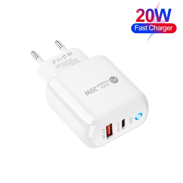 PD04 Type-C + USB Mobile Phone Charger with USB to 8 Pin Cable, EU Plug(White)