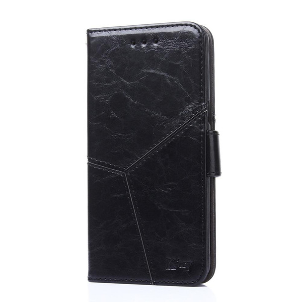 For OPPO A17k Geometric Stitching Horizontal Flip Leatherette Phone Case(Black)