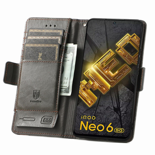 For vivo iQOO Neo 6 CaseNeo Splicing Dual Magnetic Buckle Leatherette Phone Case(Gray)