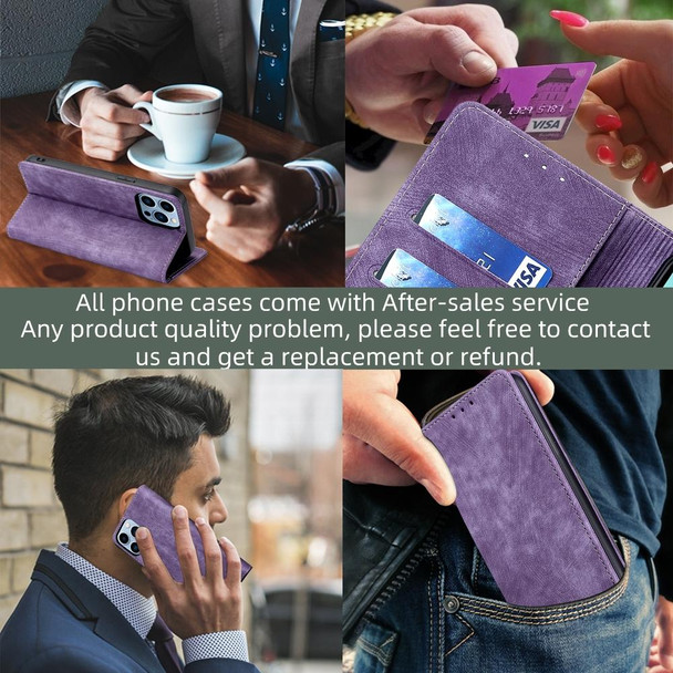 For OPPO Reno8 T 4G RFID Anti-theft Brush Magnetic Leatherette Phone Case(Purple)