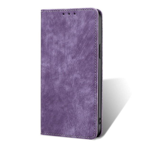 For OPPO Reno8 T 4G RFID Anti-theft Brush Magnetic Leatherette Phone Case(Purple)