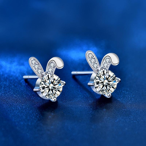 XEA010 S925 Silver Needle Full Diamond Rabbit Earrings Women Mosan Diamond Earrings(White)