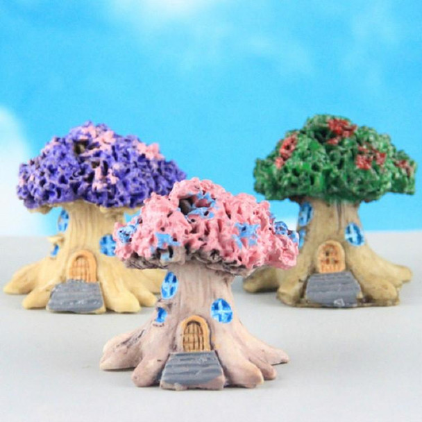 Micro Landscape Flower Pot Decoration Fleshy Cartoon Construction Toy Big Tree House Resin Decoration(Pink)