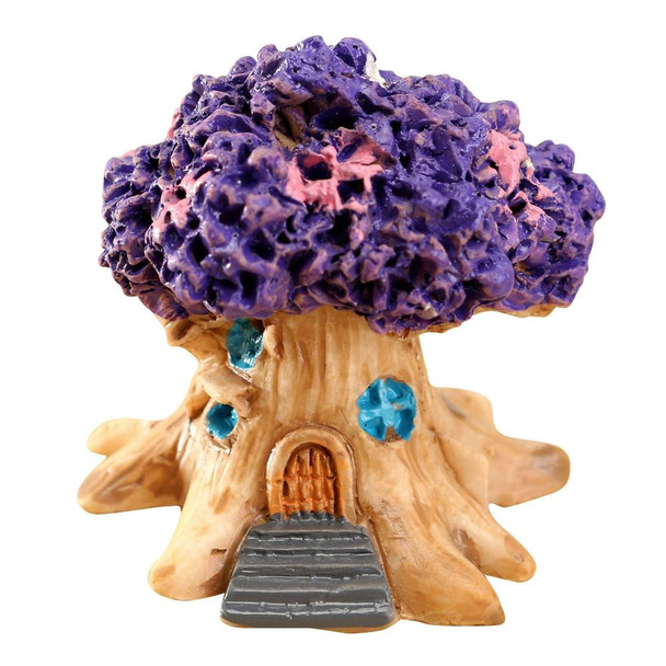 Micro Landscape Flower Pot Decoration Fleshy Cartoon Construction Toy Big Tree House Resin Decoration(Purple)