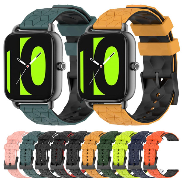 For Xiaomi Haylou RS4 LS12 22mm Football Pattern Two-Color Silicone Watch Band(Olive Green + Black)