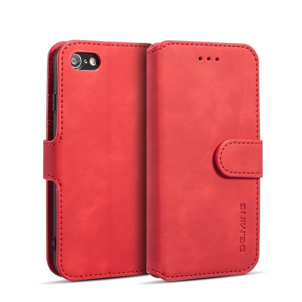 DG.MING Retro Oil Side Horizontal Flip Case with Holder & Card Slots & Wallet for iPhone 7 / 8(Red)