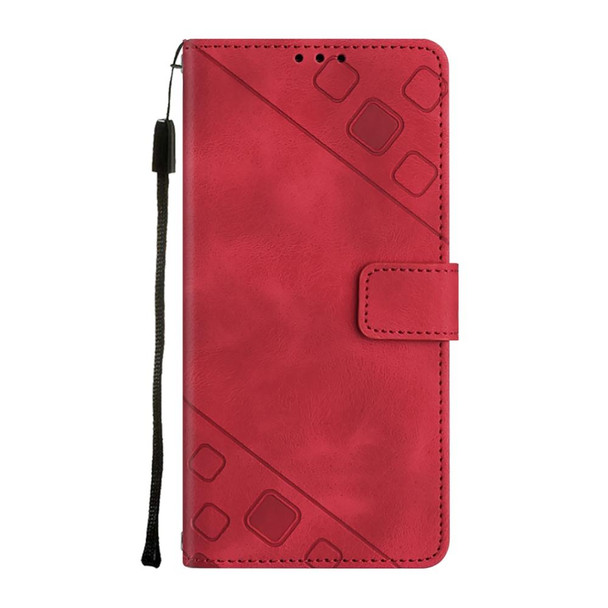 For iPhone XR Skin-feel Embossed Leatherette Phone Case(Red)