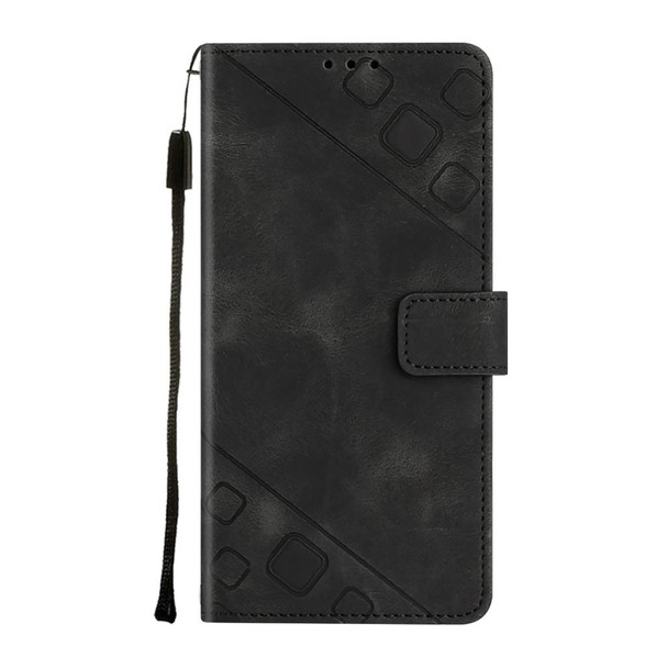 For iPhone X / XS Skin-feel Embossed Leatherette Phone Case(Black)