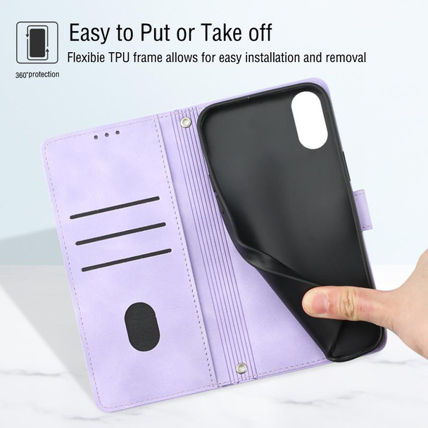 For iPhone X / XS Skin-feel Embossed Leatherette Phone Case(Light Purple)