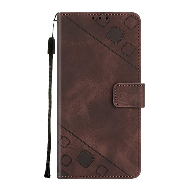 For iPhone XS Max Skin-feel Embossed Leatherette Phone Case(Brown)