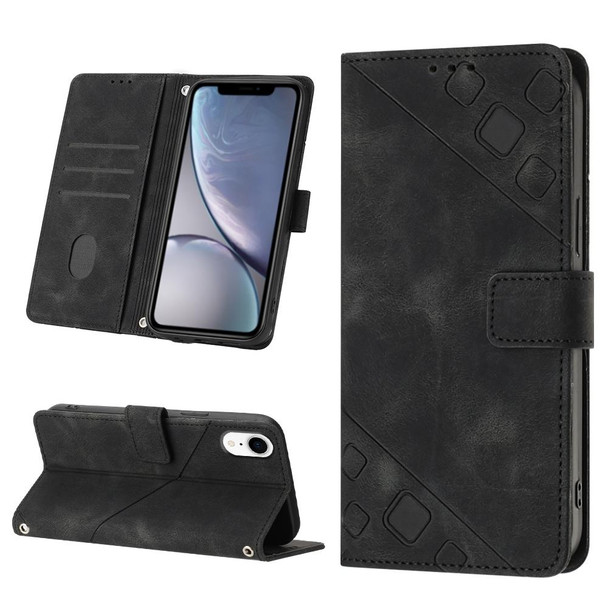 For iPhone XR Skin-feel Embossed Leatherette Phone Case(Black)