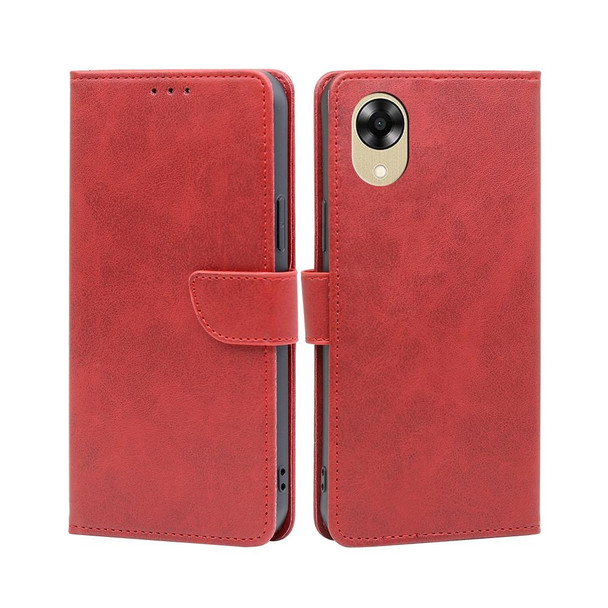 For OPPO A17k Calf Texture Buckle Flip Leatherette Phone Case(Red)