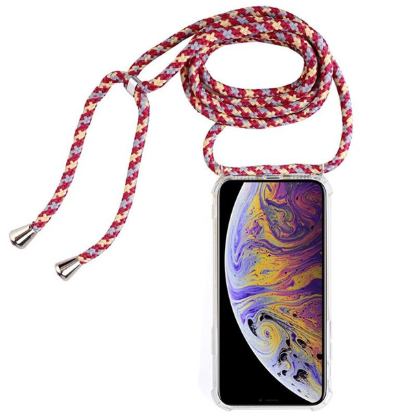 Four-Corner Anti-Fall Transparent TPU Mobile Phone Case With Lanyard for iPhone XS Max(Red Apricot Black)