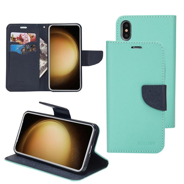 For Samsung Galaxy S21 Ultra 5G Mercury Contrast Color Splicing Leatherette Phone Case(Mint Color)