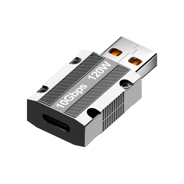 120W Type-C Female to USB 3.0 Male Zinc Alloy Straight Adapter(Silver)