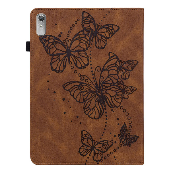 For Lenovo Pad Plus 2023 11.5 inch / Tab P11 Gen 2 Embossed Butterfly Pattern Leatherette Tablet Case(Brown)