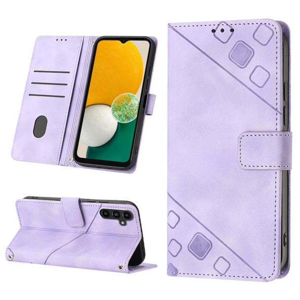 For Samsung Galaxy A13 5G /A04 4G/A04e Skin-feel Embossed Leatherette Phone Case(Light Purple)