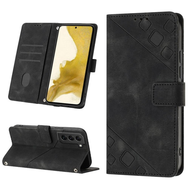 For Samsung Galaxy S22+ 5G Skin-feel Embossed Leatherette Phone Case(Black)