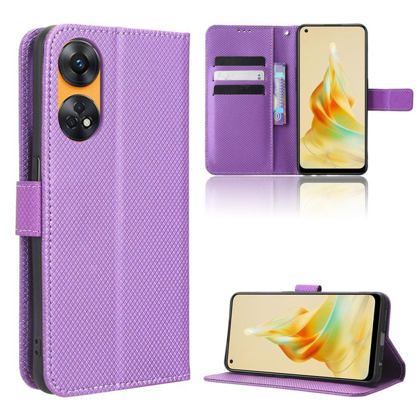 For OPPO Reno8 T 4G Diamond Texture Leatherette Phone Case(Purple)