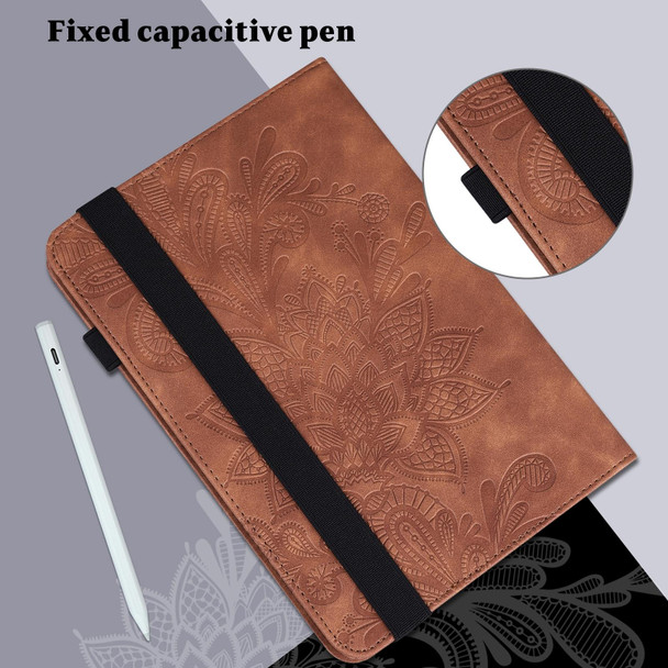 For Lenovo Pad Plus 2023 11.5 inch / Tab P11 Gen 2 Lace Flower Embossing Pattern Leatherette Tablet Case(Brown)