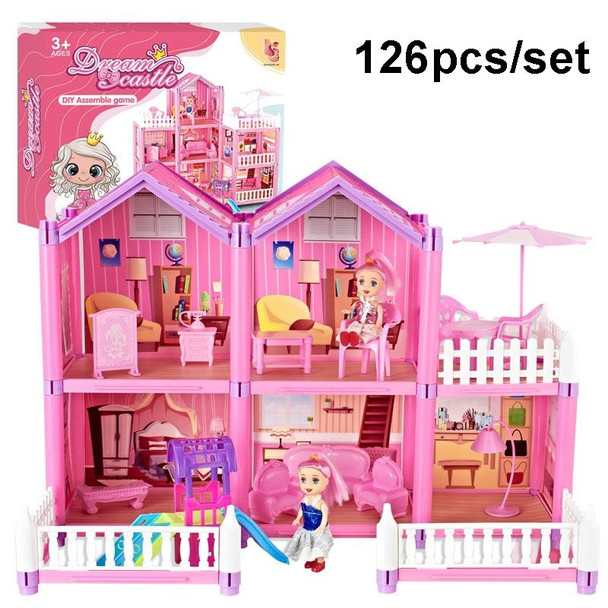 DSJ55-2 126pcs/set Children Passing Domestic Toy Doll House Princess Castle Set Simulation Disguise House