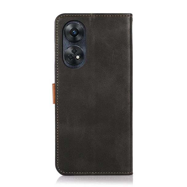 For OPPO Reno8 T 4G KHAZNEH Dual-color Cowhide Texture Flip Leatherette Phone Case(Black)