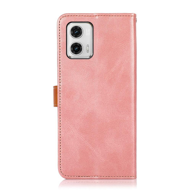 For Motorola Moto G73 5G KHAZNEH Dual-color Cowhide Texture Flip Leatherette Phone Case(Rose Gold)