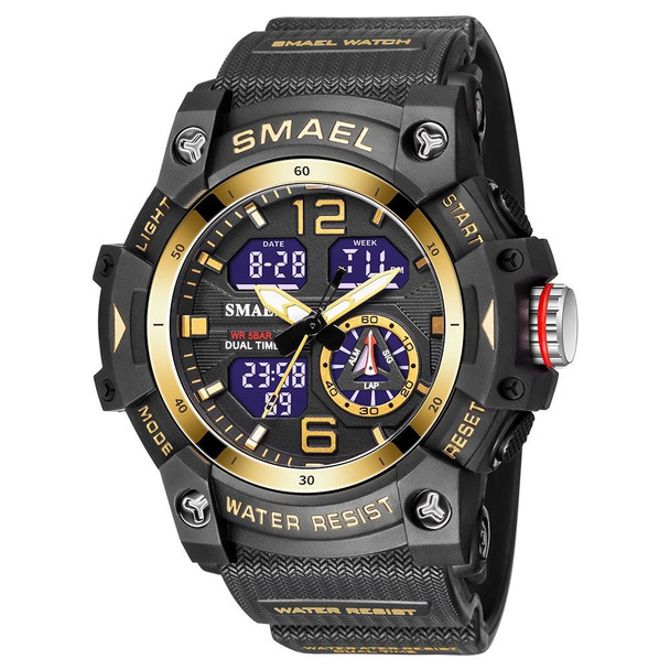 SMAEL 8007 Outdoor Sports Waterproof Dual Display Electronic Quartz Watch(Black Gold)