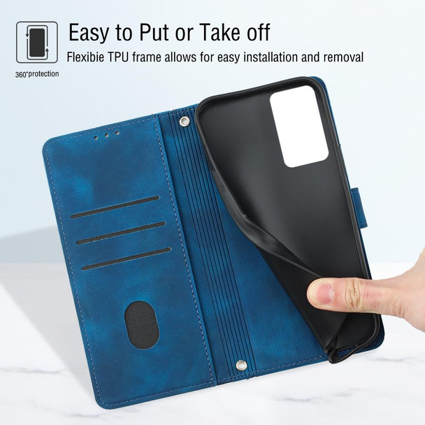 Skin-feel Embossed Leather Phone Case For OPPO A55 5G / A54 4G / A16 4G / A16s / A55 4G / A54s / A56 5G / Realme V11 5G (Blue)