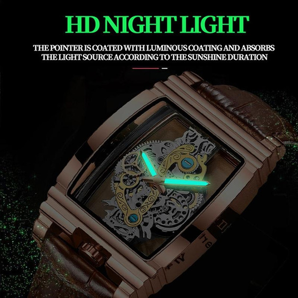 BINBOND B5011 Gear Hollow Outdoor Waterproof Luminous Men Business Watches(Black Steel Steel Strap)