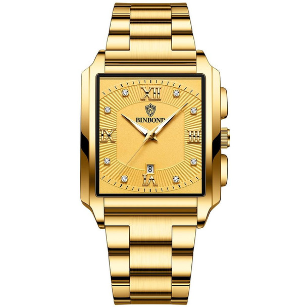 BINBOND B4143 Rectangular Outdoor Men Waterproof Quartz Watches(Full Gold-Gold)