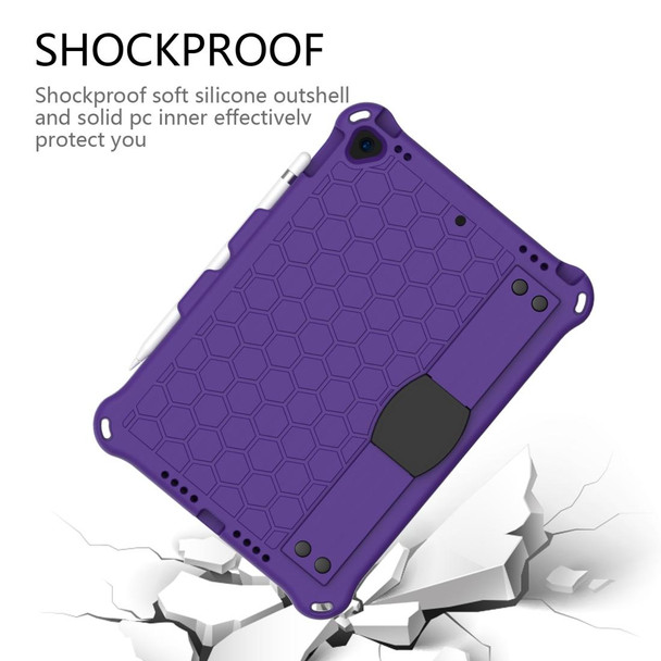 For iPad  Air 2019 10.5 Honeycomb Design EVA + PC Four Corner Anti Falling Flat Protective Shell With Straps(Purple+Black)