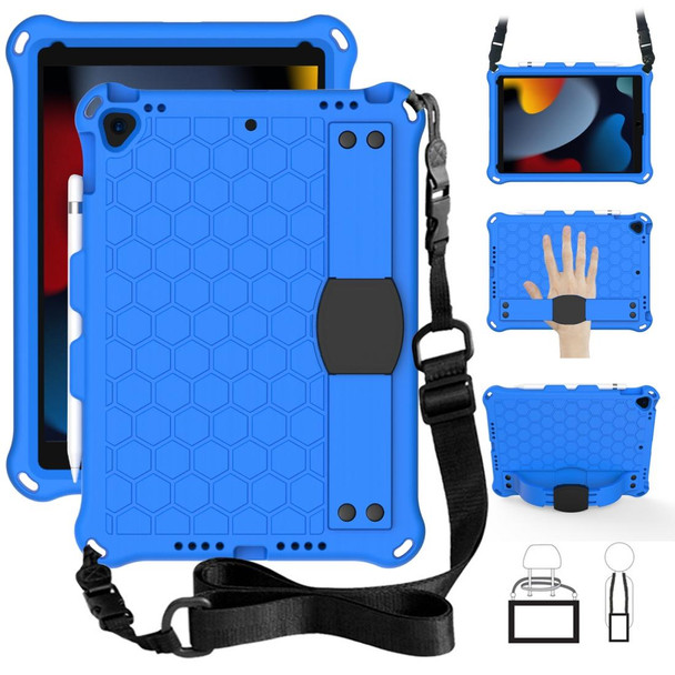 For iPad  Air 2019 10.5 Honeycomb Design EVA + PC Four Corner Anti Falling Flat Protective Shell With Straps(Blue+Black)