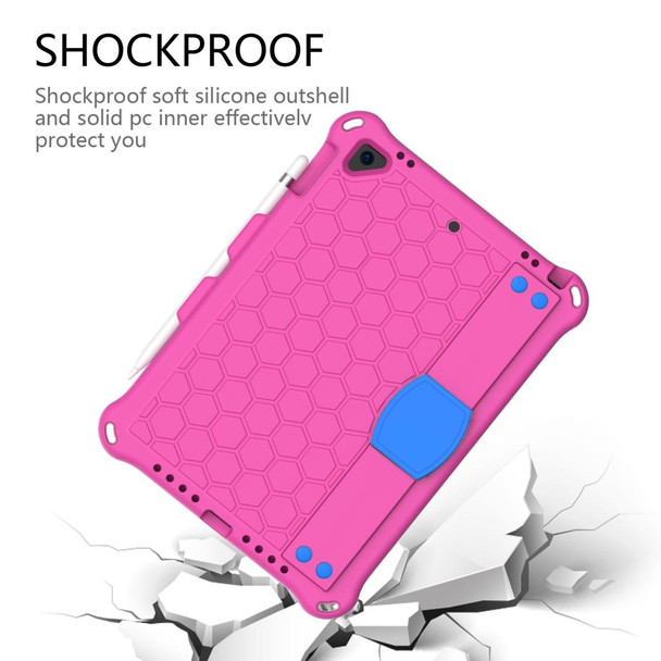 For iPad Air / Air 2 / Pro 9.7 / iPad 9.7 (2017) /  iPad 9.7 (2018) Honeycomb Design EVA + PC Four Corner Shockproof Protective Case with Straps (Rose Red)