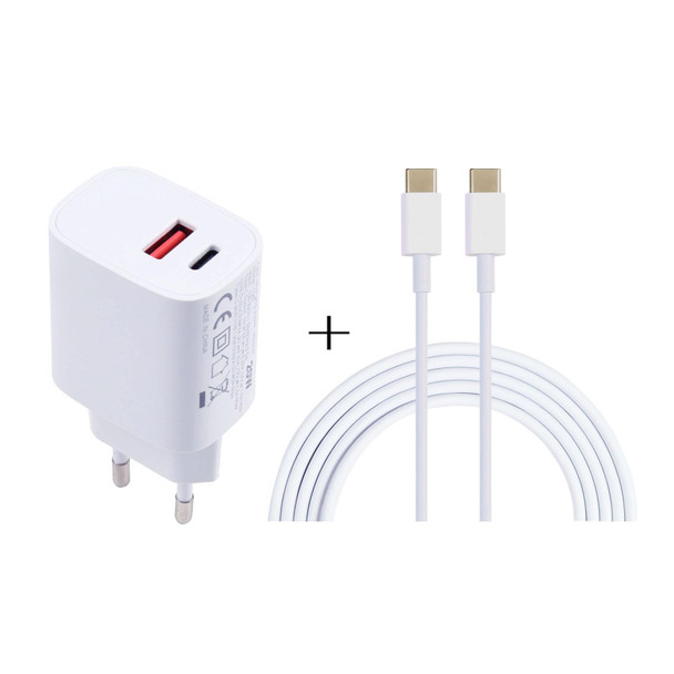 T087 20W USB-C / Type-C + USB Ports Charger with 100W Type-C to Type-C Fast Charging Cable 2m, EU Plug