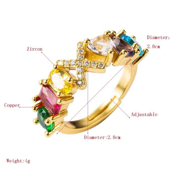 Copper 18K Micro Inlaid Zircon English Letter Ring Hip Hop Style Open Ring(N)