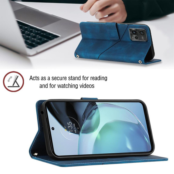 For Motorola Moto G72 Skin-feel Embossed Leatherette Phone Case(Blue)
