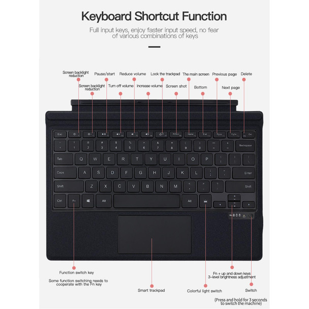 For Microsoft Surface Go1 / 2 / 3 Magnetic Bluetooth Keyboard with backlight