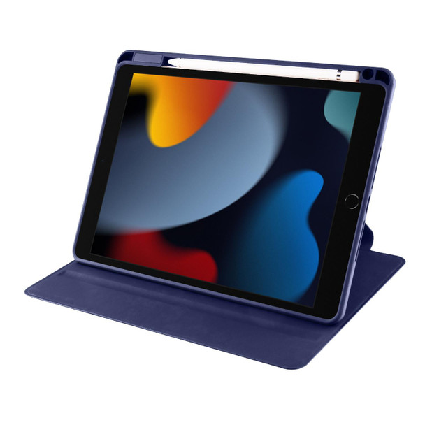 For iPad 10.2 2022 / 2021 / 2020 / 2019 Acrylic 360 Degree Rotation Holder Tablet Leatherette Case(Dark Blue)